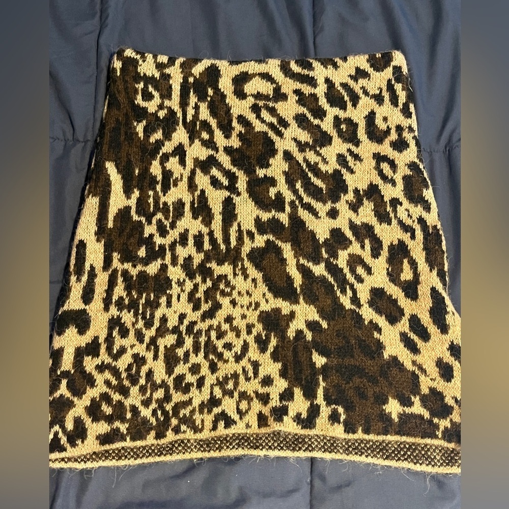 H&M Leopard Print Mini Skirt in Black and Tan